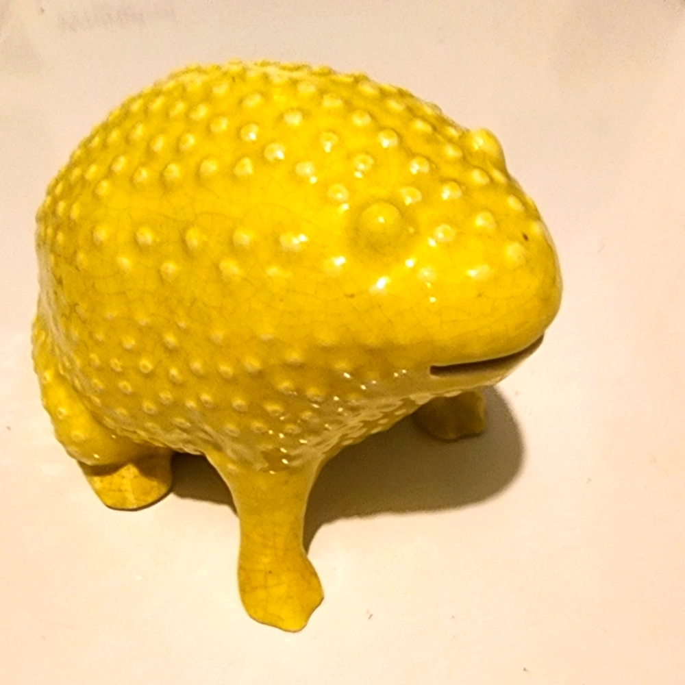 Vintage  Yellow frog coin bank ceramic